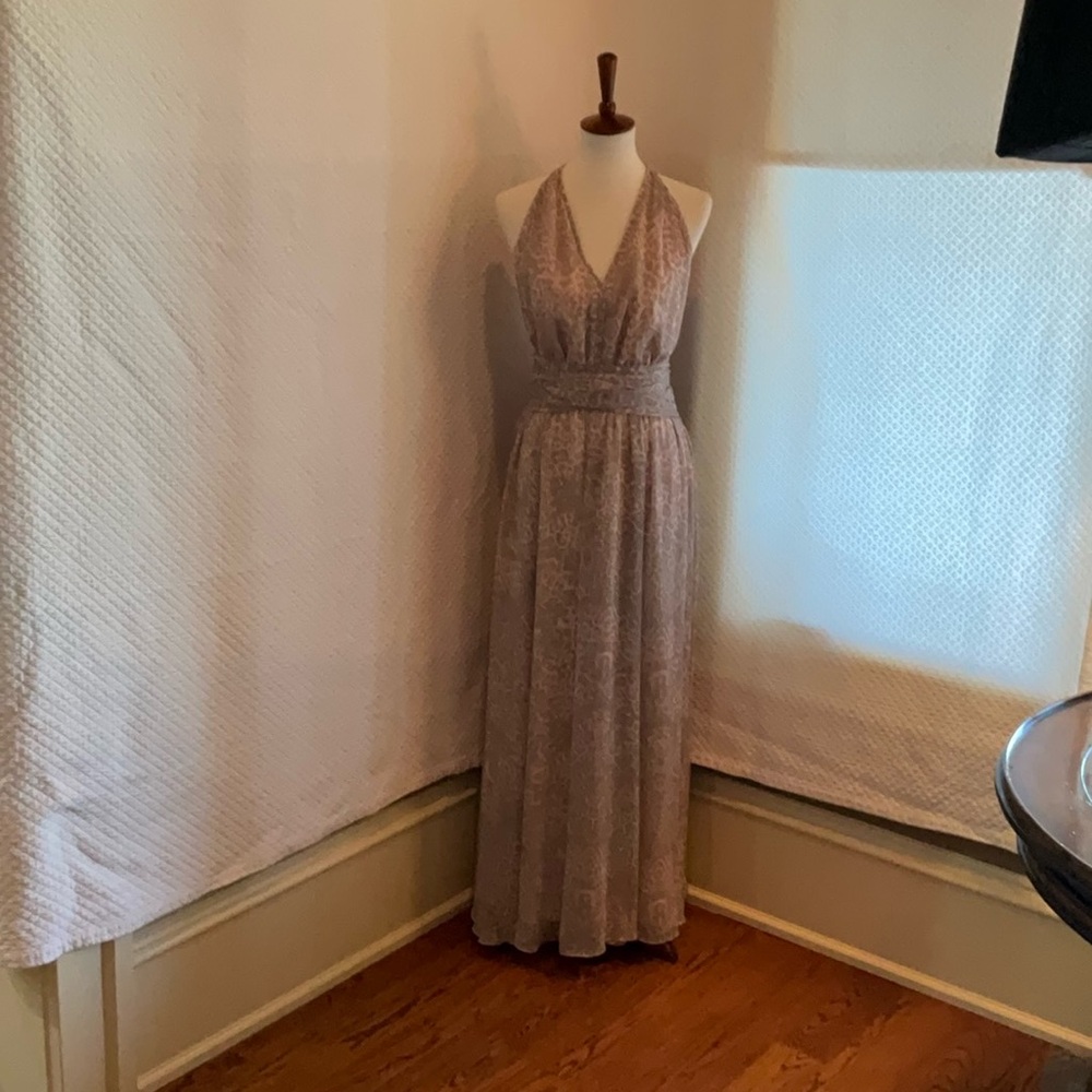 Marchesa Voyage v neck pink/ tan cheetah print maxi size 8